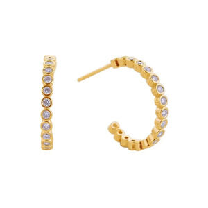NEW 14K Gold Dipped CZ Stone Link Round Hoop Earrings